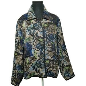 CJ Bank Tapestry Button Up Blazer Jacket Multicolor Reversible Artsy Boho Size L